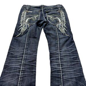 Rebel Spirit Jeans Men Dark Blue Embellished Thick Stitch Y2K Affliction Style